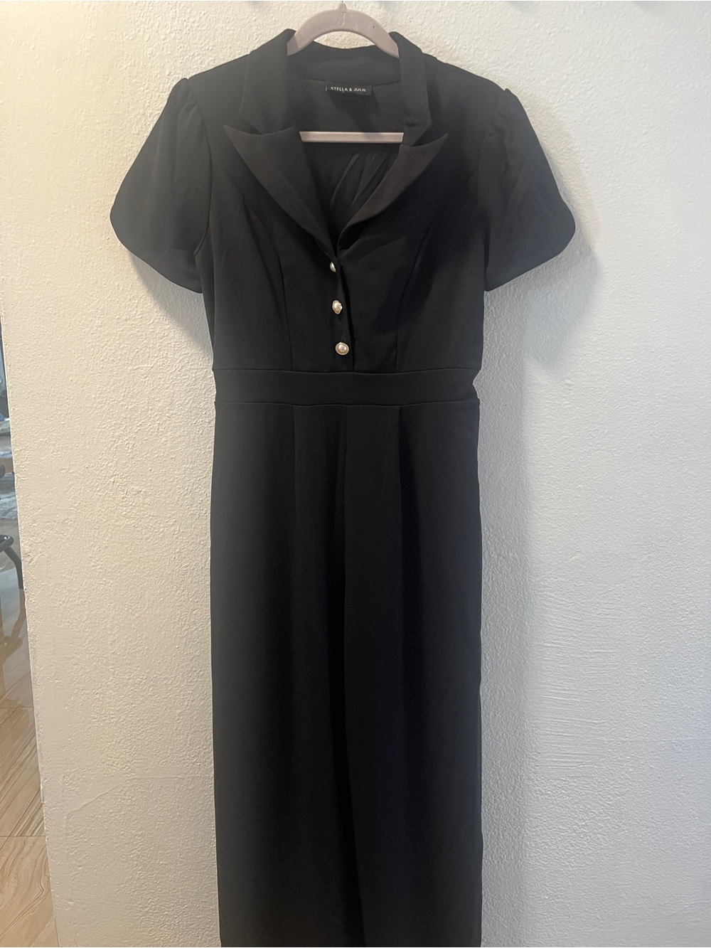 Classic Black Jumpsuit with Pearl Buttons